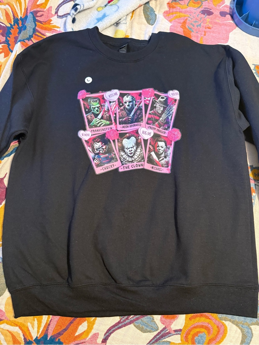 Modcloth Black Sweatshirt with Pink Horror Card Graphic